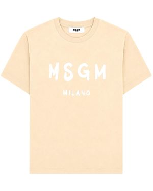 MSGM T-Shirt A Manica Corta Con Stampa Logo - Natural