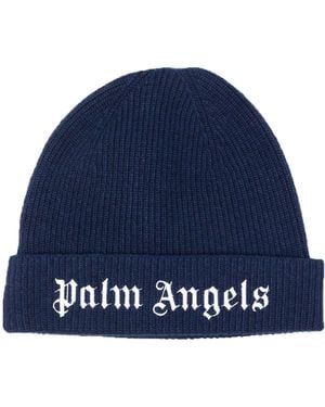 Palm Angels Knit Logo Beanie - Blue