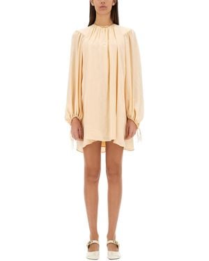 Chloé Solid Round Neck Mini Dress - Natural