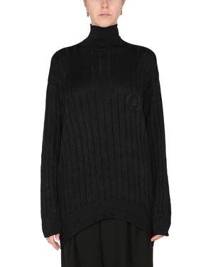 Balenciaga Oversized Turtleneck Silk Pullover - Black