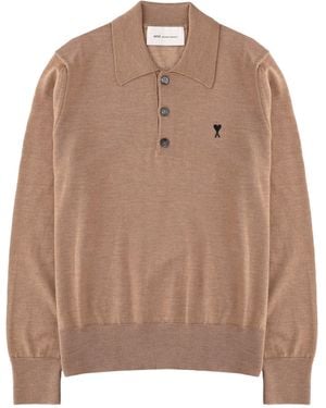 Ami Paris Polo Con Logo - Brown