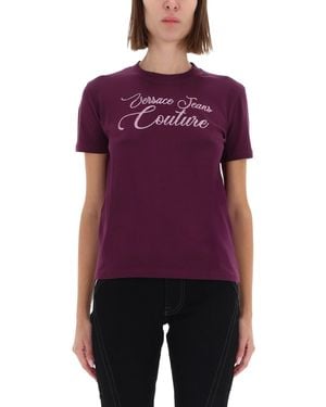 Versace Jeans Couture Bordeaux T-Shirt With Sparkling Logo Detail - Purple