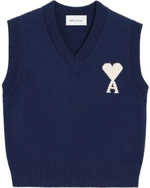 Ami Paris Vests With Logo - Blue