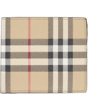 Burberry Portafoglio Bifold Con Stampa "Check" - Natural