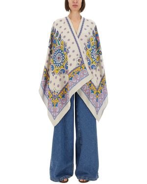 Etro Cape With Daisies - Blue