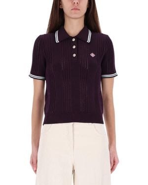 CASABLANCA Textured Cotton Knit Polo Shirt With Contrasting Accents - Blue