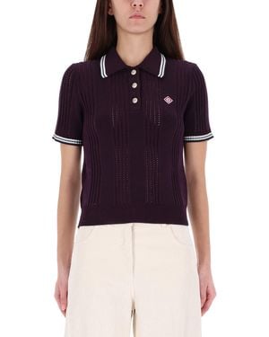 CASABLANCA Textured Cotton Knit Polo Shirt With Contrasting Accents - Blue