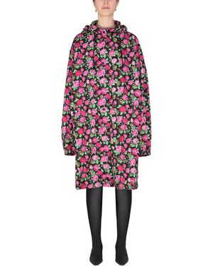 Balenciaga Floral-Print Hooded Raincoat - Red