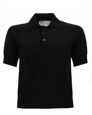 Ami Paris Polo With Logo - Black