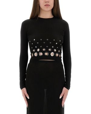 Rabanne Cropped Top With Eyelets - Black