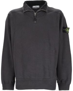 Stone Island Felpa Con Zip Corta E Patch Logo - Black