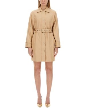 Michael Kors Belted Cotton Trench Coat With Classic Collar And Button Details - Natural
