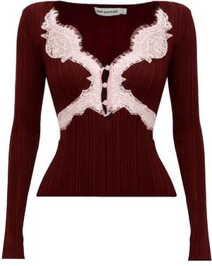 Self-Portrait Top With Lace Details - Brown