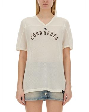 Courreges Sporty V-Neck T-Shirt - White
