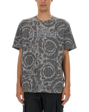 Versace Silhouette Baroque Logo T-Shirt - Grey