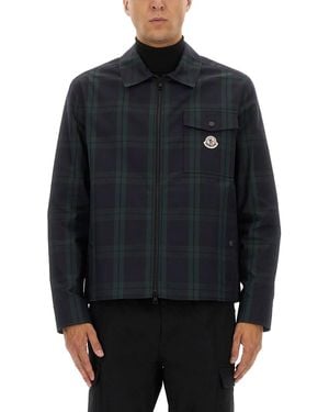 Moncler Checked Cotton Gabardine Zip-Up Shirt Jacket - Blue