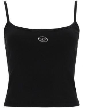 DIESEL Top With Thin Straps And D-Logo Plaque On The Front - Black