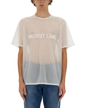 Helmut Lang Sheer T-Shirt With Bold Logo - Grey
