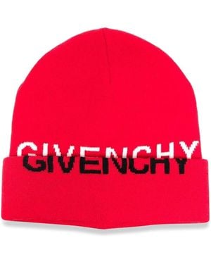 Givenchy Knitted Hat "Split" Jacquard Pattern On Hat And Turn-Up Edge - Red