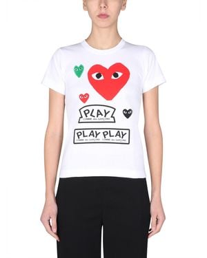 COMME DES GARÇONS PLAY T-shirt In Cotone Con Patch Logo - White