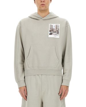 Helmut Lang Relaxed Fit Hoodie With Photographic Print - Grey