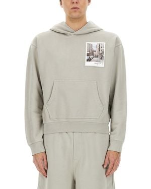 Helmut Lang Relaxed Fit Hoodie With Photographic Print - Grey