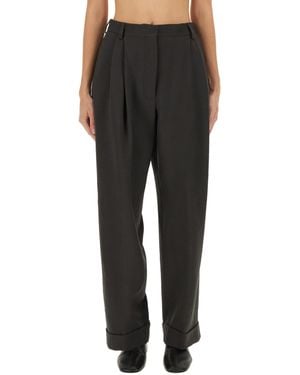 Dries Van Noten Wide-Leg Pants Made Of Wool Drill - Black