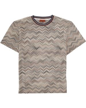 Missoni Crew-Neck Cotton T-Shirt With Dégradé Snake Pattern - Grey