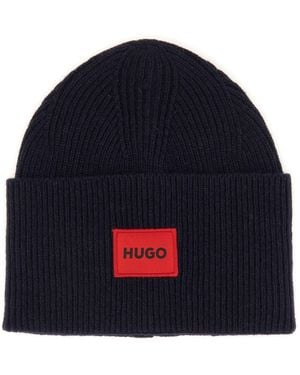 HUGO Cappello Beanie Con Logo - Blu