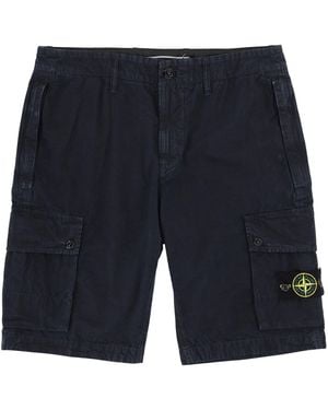 Stone Island Cargo Shorts With Logo Patch Cotton - Blue