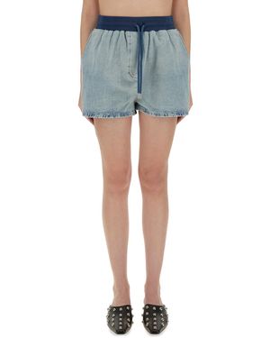 Moschino Relaxed Fit Denim Shorts With Elastic Waistband - Blue