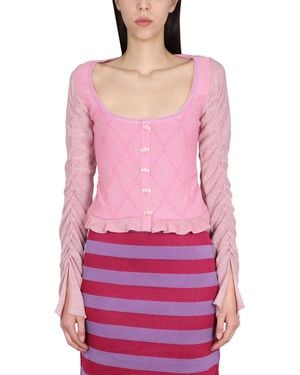 Cormio CARDIGAN CON MANICA ARRICCIATA IN LANA - Rosa
