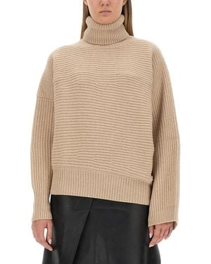 Stella McCartney Textured Knit Oversized Turtleneck Shirt - Natural