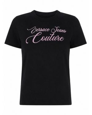 Versace Jeans Couture T-Shirt Con Logo E Strass - Black