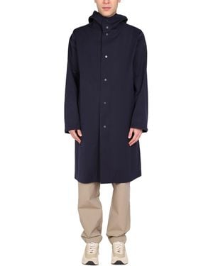 Monobi Cotton Blend Hooded Trench Coat - Blue