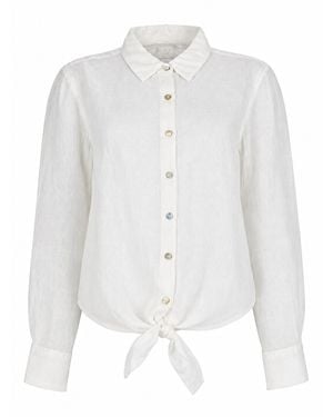 120% Lino Camicia Con Nodo - White