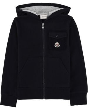 Moncler Felpa Con Patch Logato Con Zip E Cappuccio - Black