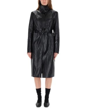 Our Legacy Knee-Length Calfskin Leather Trench Coat With Tailored Fit - Black