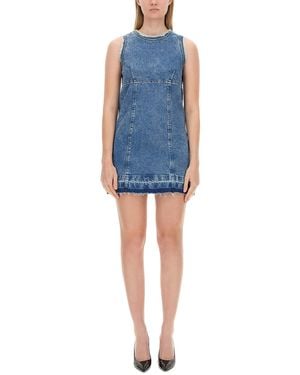 Moschino Sleeveless Fitted Denim Dress With Frayed Hem - Blue