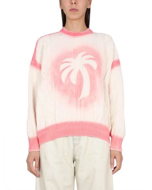 Palm Angels Maglione Palm Effetto Vernice - Bianco