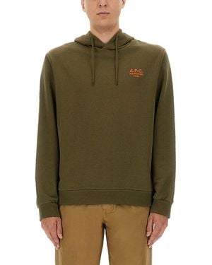 A.P.C. Relaxed Fit Hoodie With Drawstring - Green
