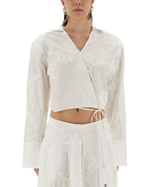 ROTATE BIRGER CHRISTENSEN Wrap-Around Shirt Top - White