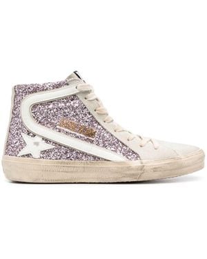 Golden Goose High-Top Trainers With Glittery Textured Fabric - White