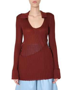 Bottega Veneta Ribbed Silk Neck Jumper - Red