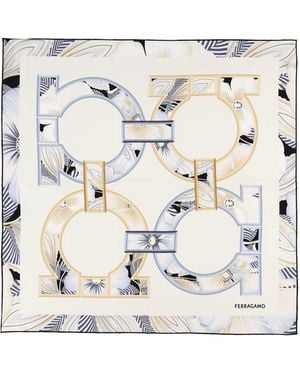 Ferragamo Foulard A Fiori "Gancini" - Natural