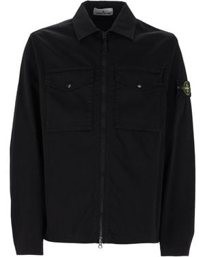 Stone Island Overshirt Con Zip E Tasche Sul Petto - Black