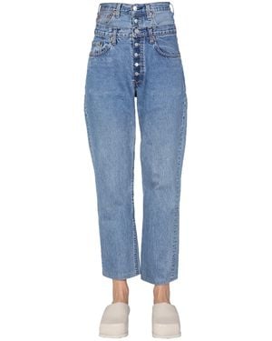1/OFF Double Waist Cotton Denim Jeans - Blue