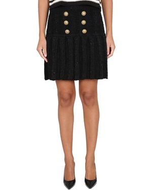Balmain Textured Pleated Skirt - Black