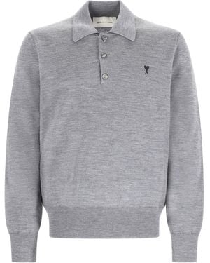 Ami Paris Polo Con Logo - Gray