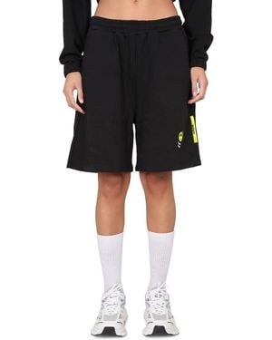 Barrow Cotton Fleece Bermuda With Logo Print - Black